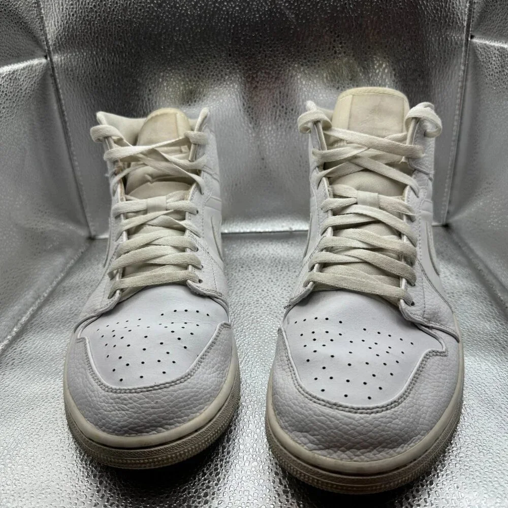 Size 13 Nike Air Jordan 1 Mid Triple White Mens‎ Basketball Shoes 554724-130